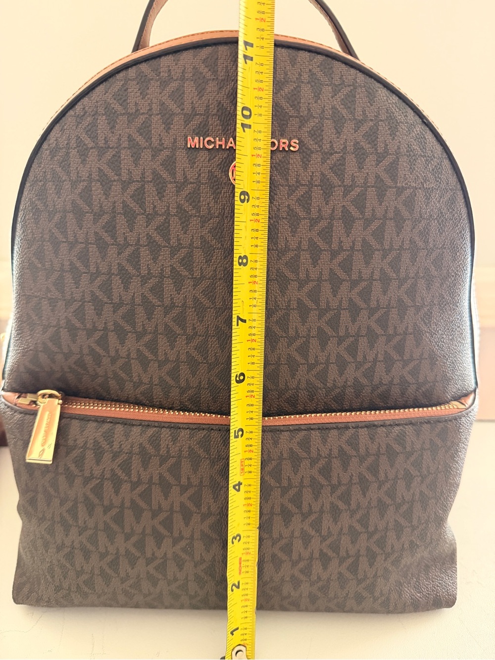 Michael Kors Erin Medium Backpack Signature Brown MK Monogram Luggage Trim EUC - Picture 3 of 10
